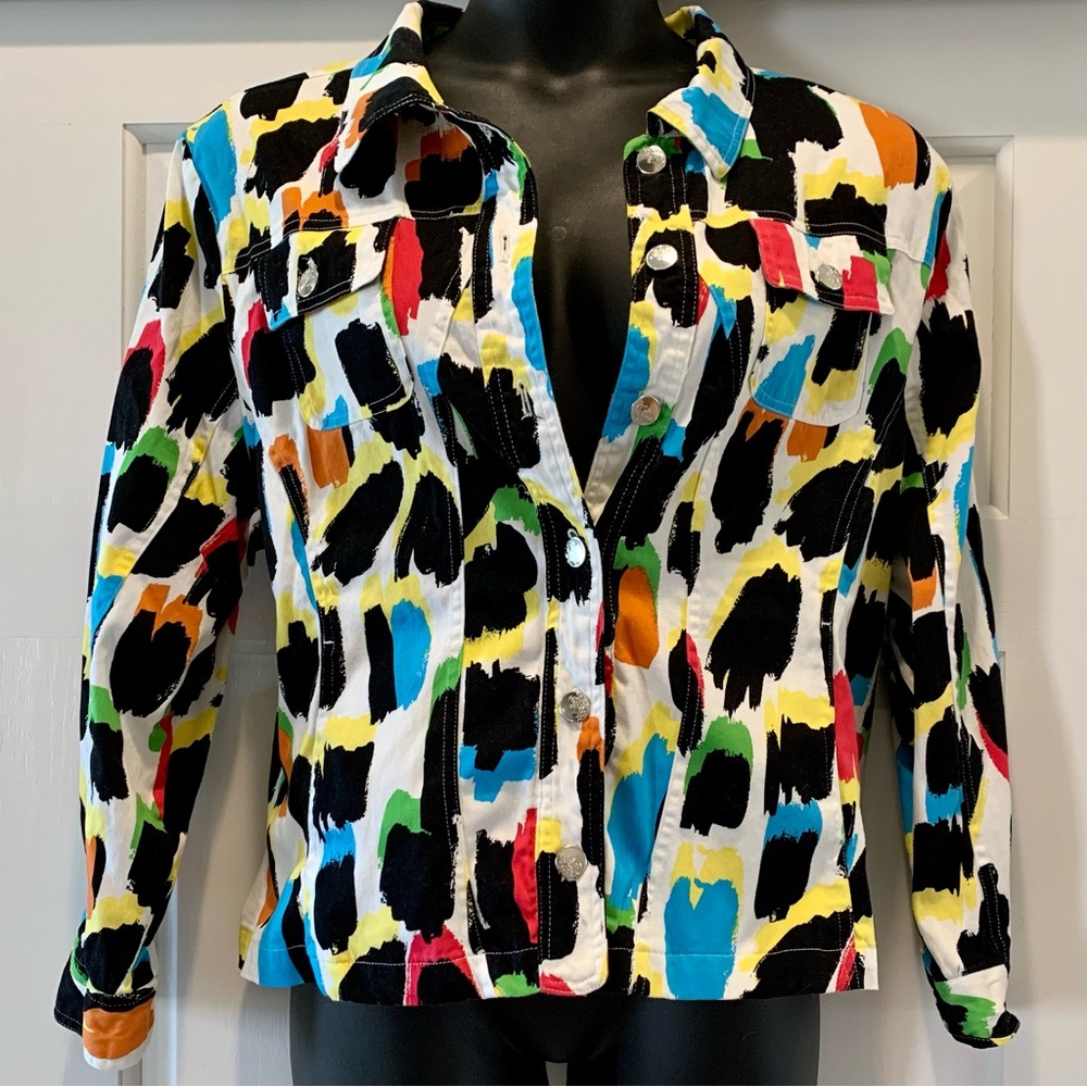 Erin London artsy abstract brights jacket, size 2x